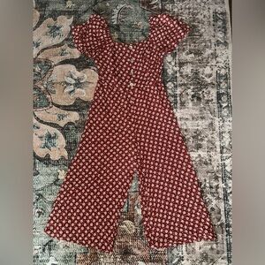 Luxology Red Floral Short-Sleeve Wide-Leg Jumpsuit